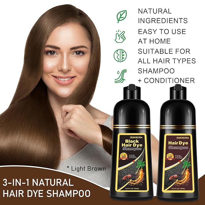 Light Brown Hair Dye Shampoo, 3-in-1 Hair Color Shampoo for Gray Hair Coverage for Women & Men, Natural Brown Shampoo Hair Dye Colors Hair in Minutes, Shampoo Tinte Para El Cabello, Champu Para Canas-BrightBean Baby