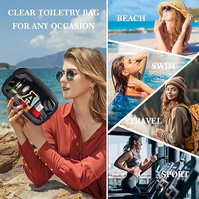 YOOLIFE Initial Travel Makeup Bag Pouch, Clear Toiletry Bag for Women Travel Accessories Cosmetic Bag Skin Care for Teen Make Up Bags Birthday Gifts for Women Unique Teacher Mom Friends Gifts Black N-BrightBean Baby