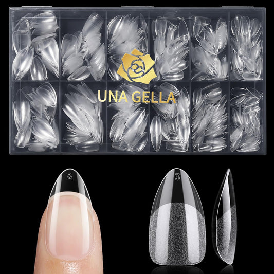 UNA GELLA Almond Nail Tips, Pre-shape Short Almond Gel Nail Tips 240Pcs Full Cover Soft Gel Fake Nails No C Curve Press On Nails For Women Girl At Home DIY Salon with Box 12 Sizes-BrightBean Baby