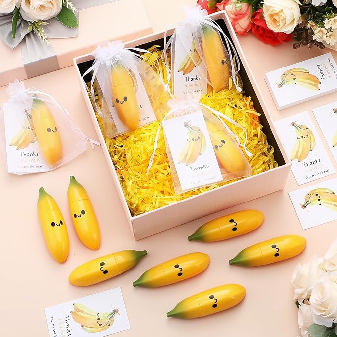 50 Pcs Employee Appreciation Gifts Bulk Banana Lip Balms Staff Appreciation Gift Bulk Lip Balm Gift Set Thank You Gift Lip Care Cream for Coworker Teacher Nurse Women Friend Baby Shower Favors-BrightBean Baby
