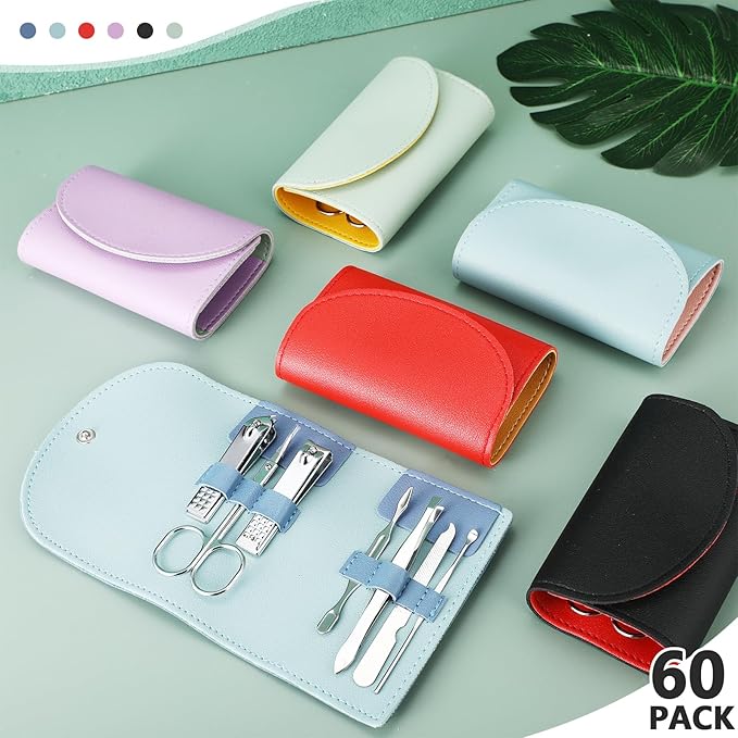 60 Sets Travel Manicure Set Nail Clippers Bulk Pedicure Kit 7 in 1 Stainless Steel Professional Nail Set Grooming Kits Nail Care Tools for Women Men(Bright Color)-BrightBean Baby
