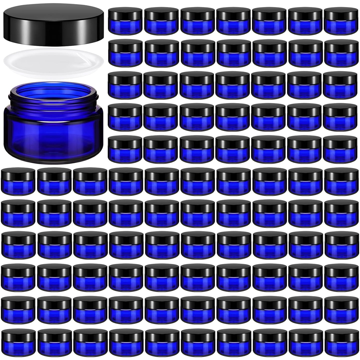 Domensi 100 Pcs 1 oz Glass Jars with Lids Bulk Round Glass Cosmetic Jars Lids 1 oz Small Travel Containers with Inner Liner for Lotions Powders Ointments Sample Cream(Cobalt Blue, Black)-BrightBean Baby