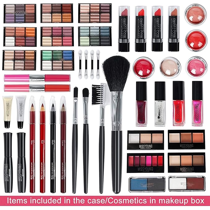 Make-up Box Set Multi-purpose Cosmetic Storage Beauty Case Professional Contain Eyeshadow Concealer Lip gloss Blusher Compact Powder Eyebrow and Makeup Pencil Brush #3-BrightBean Baby