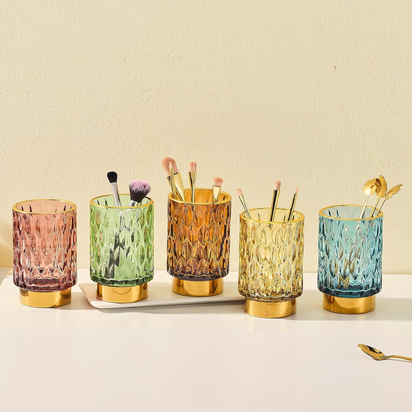 Makeup Brush Holder Organizer,Toothbrush Holders,Desk Pen Pencil Holder,Multifunctional Vintage Glass Brush Cup（A39-4-US）-BrightBean Baby