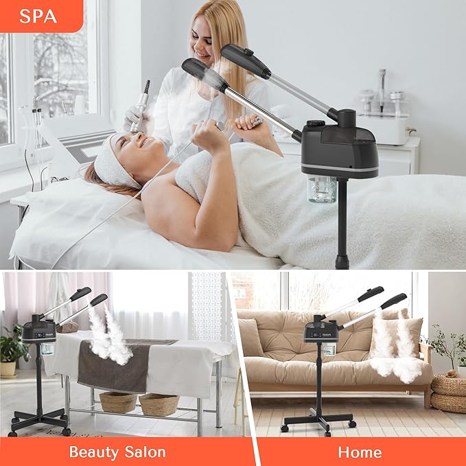 TASALON 2 in 1 Professional Facial Steamer on Wheels -with Ozone and Hot & Cold Mist, Ionic Facial Steamer Kit for Facial Deep Cleaning and Moisturize, SPA & Home, Ozone Face Humidifier - Black-BrightBean Baby