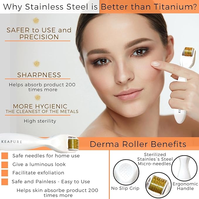 Derma Roller Kit for Face, Body, Stretch Marks - Skin Care Kit 540 Microneedle Roller Heads 180-Eyes, 600-Face,1200-Body | 30gm Moisturizing Cream and 25% Vitamin C Serum | Microneedling Roller Set-BrightBean Baby