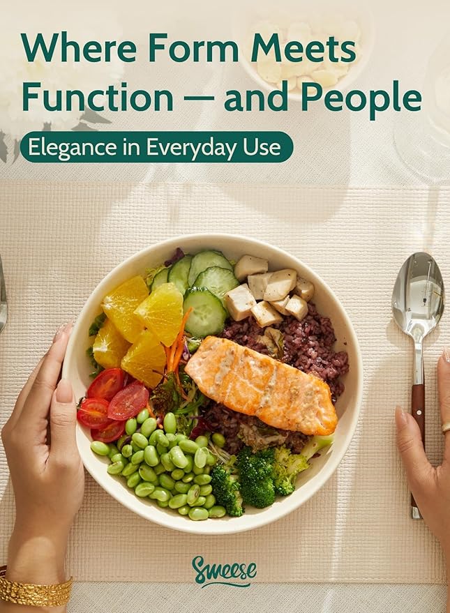 Sweese 30 Oz Salad Serving Bowls Set of 6, 8.4 Inch, Porcelain Pasta Plates - Microwave Dishwasher Safe, Beige