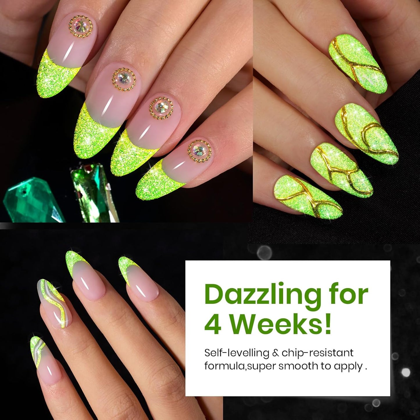 beetles Gel Polish Green Glitter Gel Nail Polish 15ml Reflective Nail Art Manicure Salon DIY at Home Gifts for Women Lime Shock-BrightBean Baby