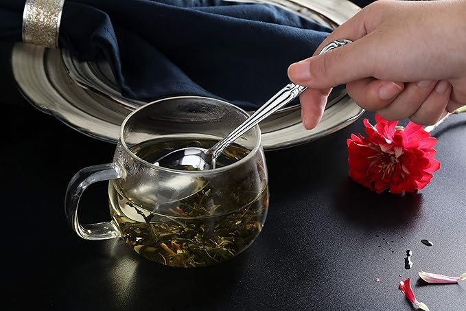 New Star Foodservice 58727 Rose Pattern, 18/0 Stainless Steel, Teaspoon, 6.2-Inch, Set of 12