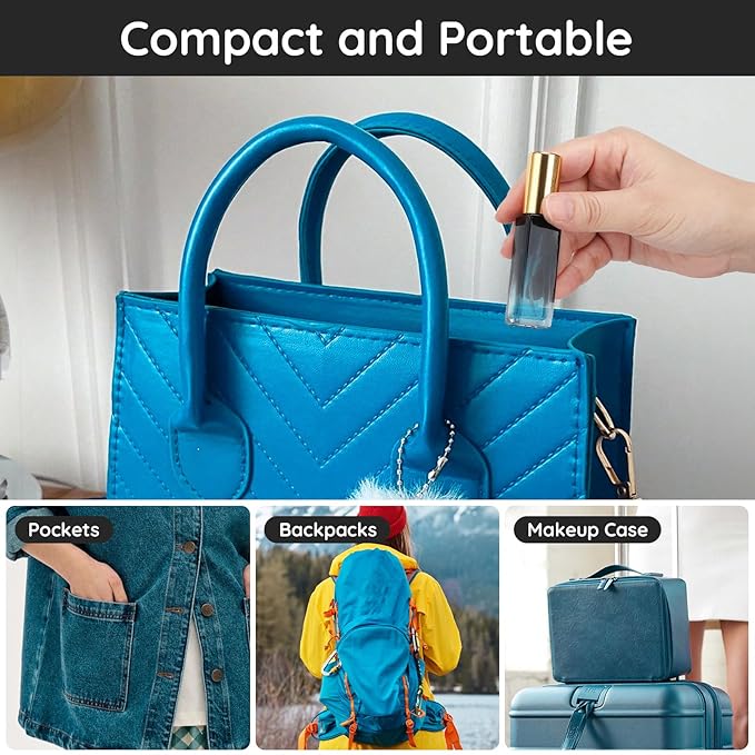 Segbeauty Travel Perfume Atomizer Refillable, 5 Packs 10ML Glass Spray Bottle for Perfume,Mini Portable Bottles Empty Fine Mist Sprayer Fragrance Cosmetic Container Kit Essentials, Gradient Blue-gold-BrightBean Baby