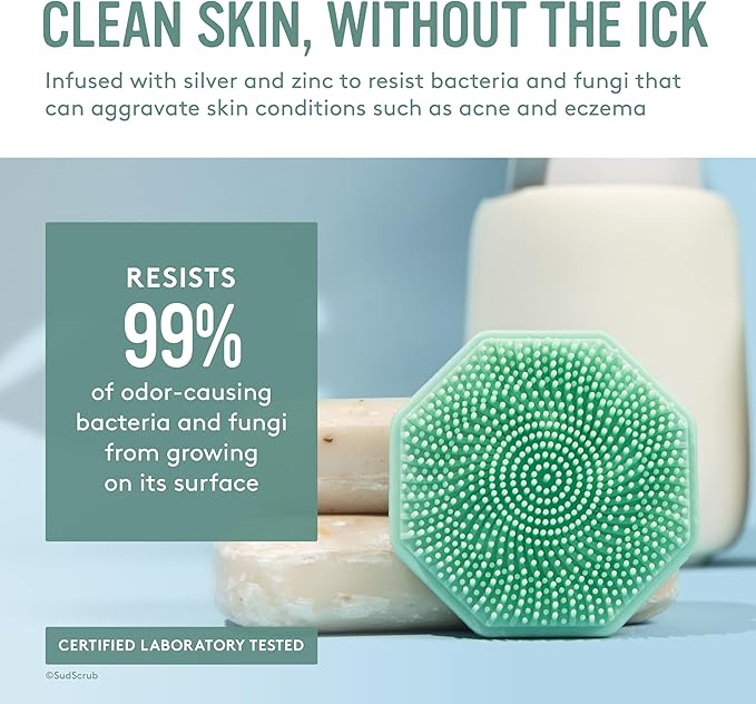 Sud Scrub® Antimicrobial Silicone Face Scrubber, 1 Pack, Gentle Face Exfoliator for Sensitive Skin, Eco Friendly Facial Cleansing Brush, Exfoliating Face Brush for Men and Women (Mint)-BrightBean Baby