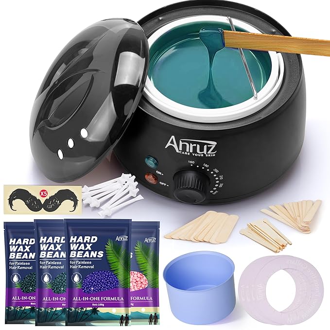 Waxing Kit for Women Men - Wax Kit for Hair Removal with Silicone Bowl,4 Bags Hard Waxing Beads and 30 Sticks - at Home Use Wax Warmer for Full Body, Bikini, Eyebrow, Face, Sensitive Skin-BrightBean Baby