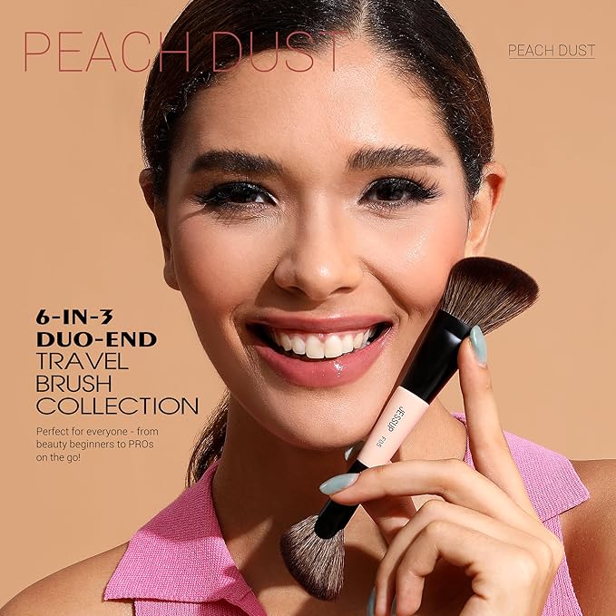 Jessup Travel Makeup Brushes Set 3pcs, Double Sided Contour Brush Dual Ended Eye Shadow Shader Eyeliner Brush, Multi-functional Makeup Set Peach Dust T507-BrightBean Baby