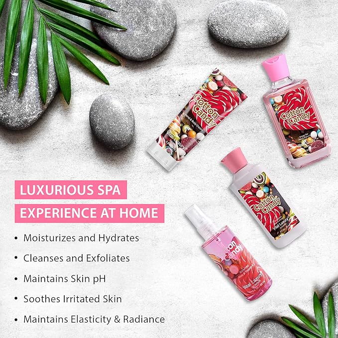 Cotton Candy Bath & Body Kit, 3 Fl Oz, Ideal Skincare Gift Home Spa Set, Includes Body Lotion, Shower Gel, Body Cream, and Fragrance Mist, Birthday Mother's Day Gifts-BrightBean Baby