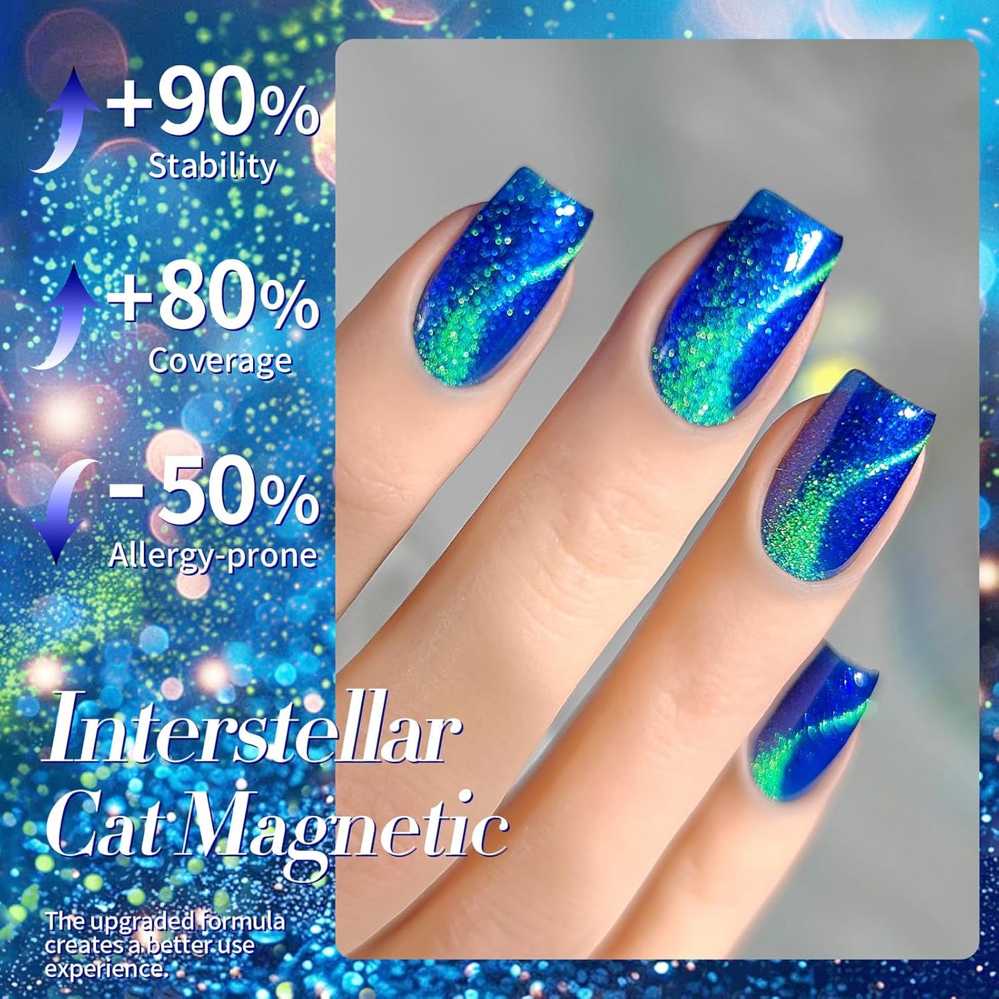 Born Pretty Cat Magnetic Eye Gel Nail Polish, Blue Glitter Cat Magnetic Gel Nail Polish, Holographic Magnetic Nail Polish for Nail Art Manicure Salon DIY at Home 15ML-BrightBean Baby