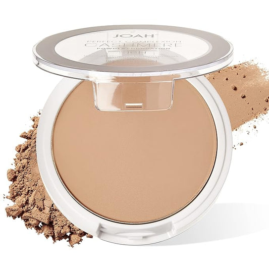 JOAH Perfect Complexion Cashmere Powder Foundation, Medium Face Coverage, Matte Finish, Korean Makeup, Compact Design For Oily & All Skin Types, 16 Hour Wear, Light with Warm Undertones-BrightBean Baby