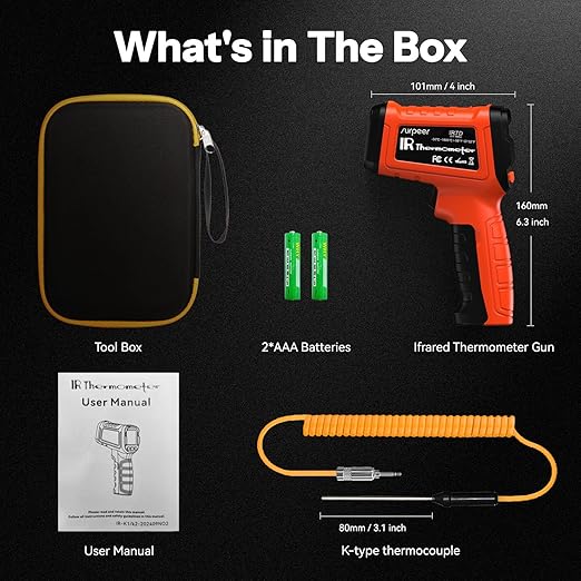 -58°F to 2732°F Infrared Thermometer IR Laser Gun 50:1, Digital Temperature Gun/K-Type Probe -4°F~932°F, Humidity Sensor, High-Temp Pyrometer for Kiln, Forge, Furnace, Industrial Use