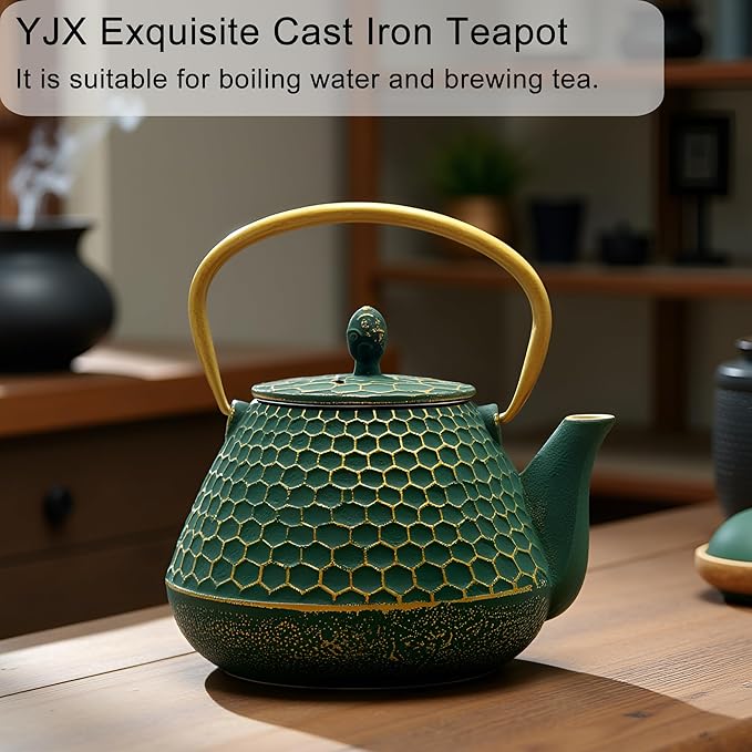 Cast Iron Tea Kettle, Japanese Tetsubin Teapot Coated with Enameled Interior, Durable Cast Iron Teapot with Stainless Steel Infuser for Stovetop Safe(1000ml/34oz)