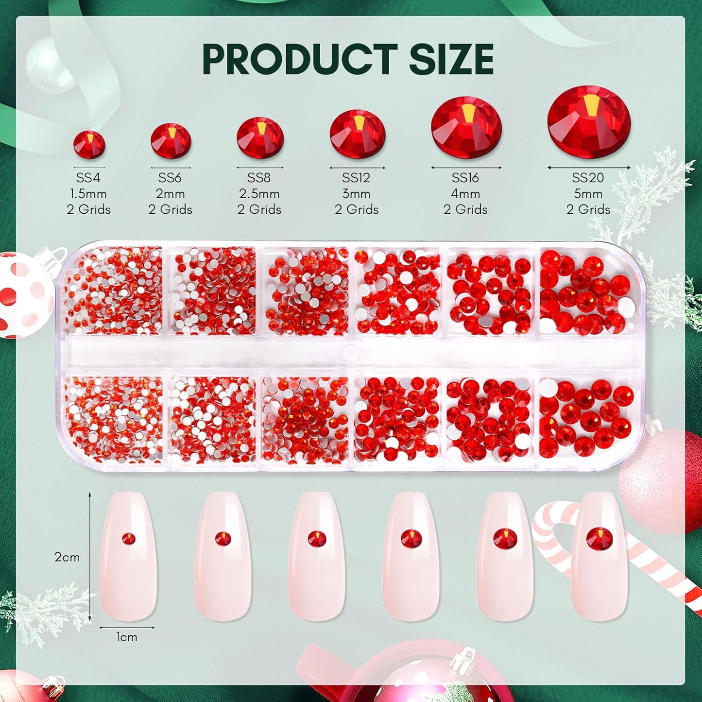 Makartt Red Nail Rhinestones Flatback Rhinestones Multi-Size Round Crystal Glass Nail Charms Diamonds Nail Jewels for DIY Crafts Makeup Nail Art Supplies Accessories Christmas Gift-BrightBean Baby