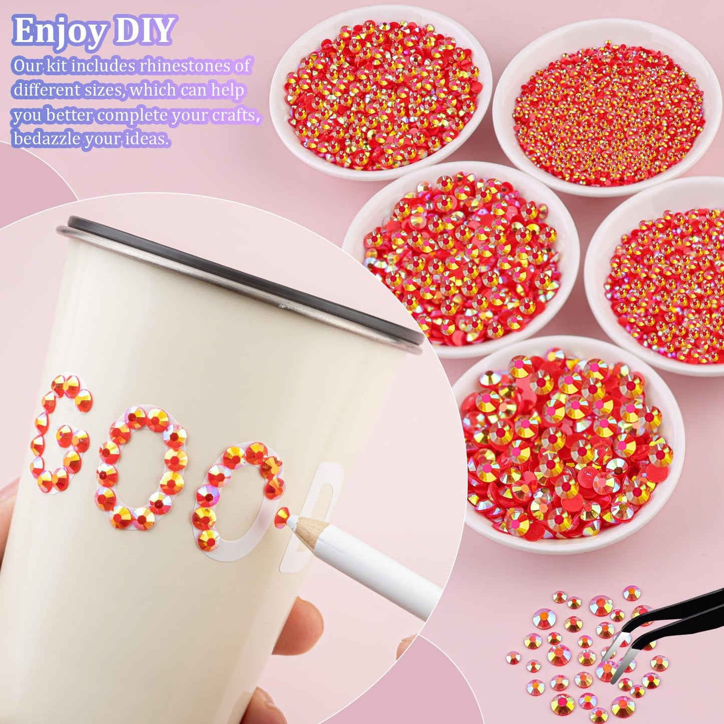 30000Pcs Resin Rhinestones for Bedazzling with Tweezers, Red AB Rhinestones for Crafting with B7000 Jewelry Glue for DIY Crafts Clothing Tumblers Shoes Fabric Nail Art-BrightBean Baby