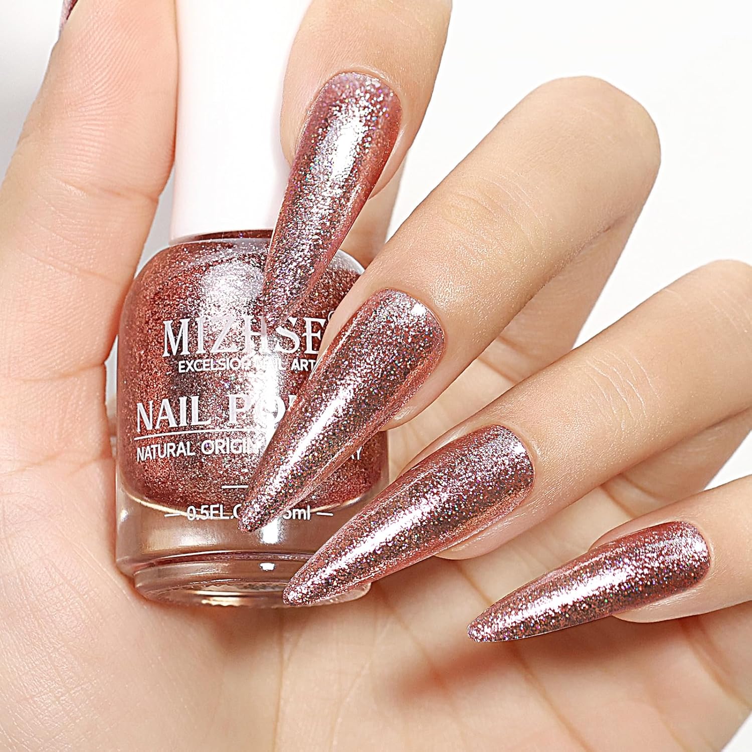 MIZHSE Quick Dry Glitter Brown Nail Polish, Fall Color Nail Polish Air Dry Fast, 15ml High Glossy Sparkly Shiny Shimmer Nail Art Salon Manicure Home-BrightBean Baby