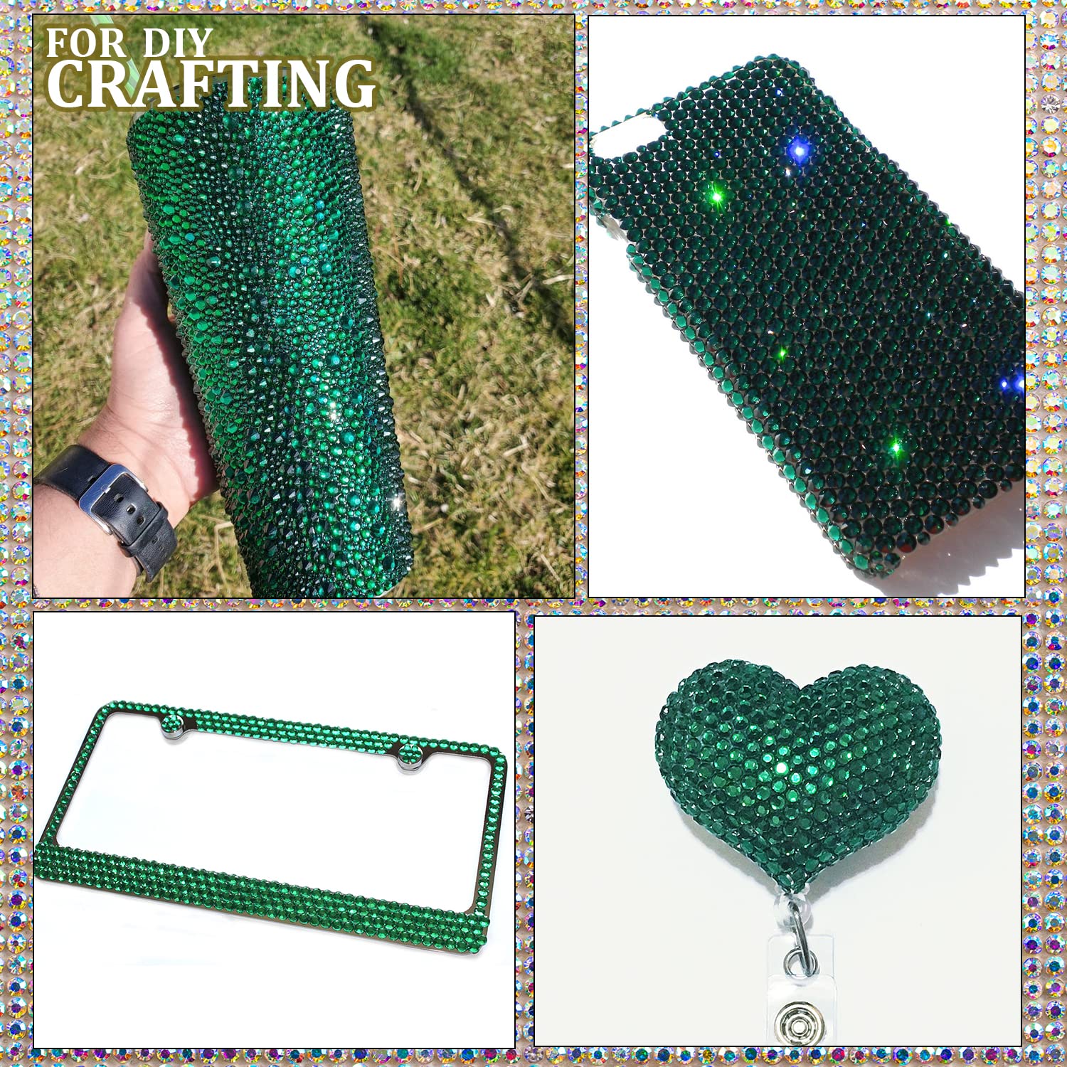 One Pack 2000 Pcs of Flatback Round Dark Green Rhinestones 6 Sizes (1.5-6 mm) with Nail Art Rhinestone Picker Pencil and Tweezers for DIY and Salon Use-BrightBean Baby