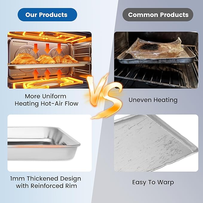 12 Pack Stainless Steel Baking Sheet Pans, 12.5" L × 9.6" W × 1" H Cookie Sheets for Toaster Oven, Rust-Resistant, Dishwasher Safe