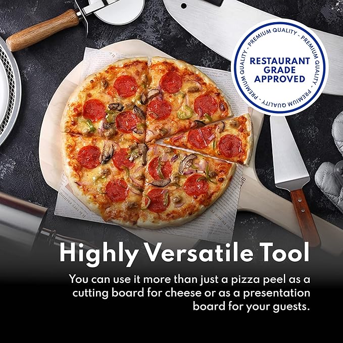 New Star Foodservice 50233 Restaurant-Grade Wooden Pizza Peel, 14" L x 12" W Plate, with 22" L Wooden Handle, 36" Overall Length