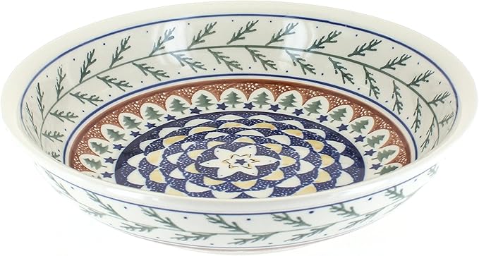 Blue Rose Polish Pottery - Green Evergreen Large Salad Bowl - 9.75" Diameter - Great Bowl for Salad, Pasta, or Serving Guests