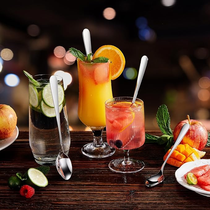 KEAWELL Premium 8-Piece Louise Long Handle Spoons, 18/10 Stainless Steel, Brilliant Mirror Finish, Ideal for Coffee, Cocktails, and Beverages, Dishwasher Safe (7.5 inch, 8)