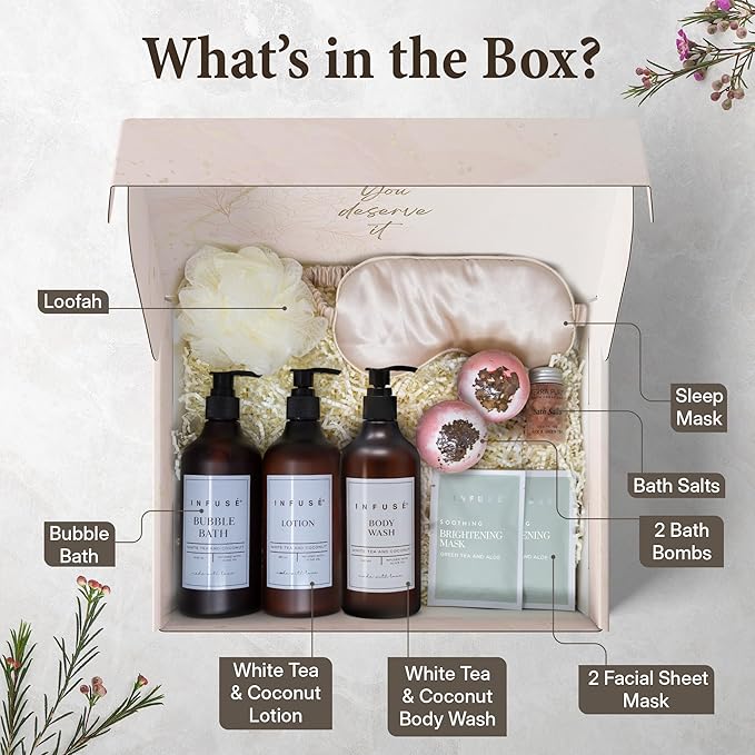 10-Piece Spa Gift Box for Women | Self-Care Set with Eye Mask, Loofa,Bath Bombs,Face Masks,Bubble Bath, Lotion, Body Wash & Bath Salt | Gift for Mom, Grandma, Wife, Bridesmaid or Loved Ones-BrightBean Baby