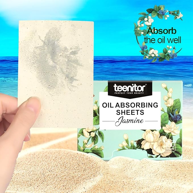 Teenitor Oil Blotting Papers for Face, 100 Sheets Jasmine Oil Blotting Sheets for Oily Skin, Oil Control Film Oil Absorbing Sheets for Face Men Women, Oil Absorbent Pads-BrightBean Baby