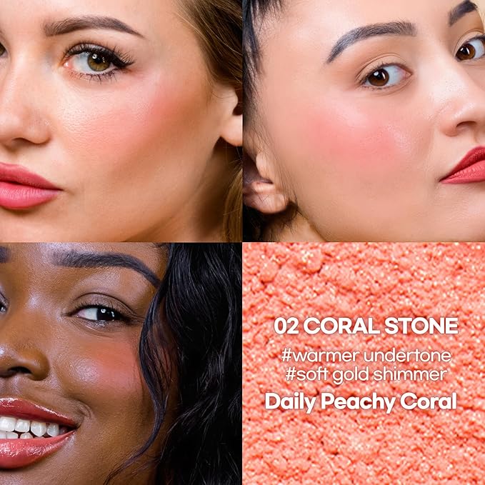 Hope Girl 3D Powder Blusher 0.17oz | Skin-Loving Korean Mini Blush for Cheeks and Eye Makeup w/Allantoin | K Beauty Cool Toned Vibrant Sunkissed Fine Powder Makeup Blush Cosmetics (#02 Coral Stone)-BrightBean Baby