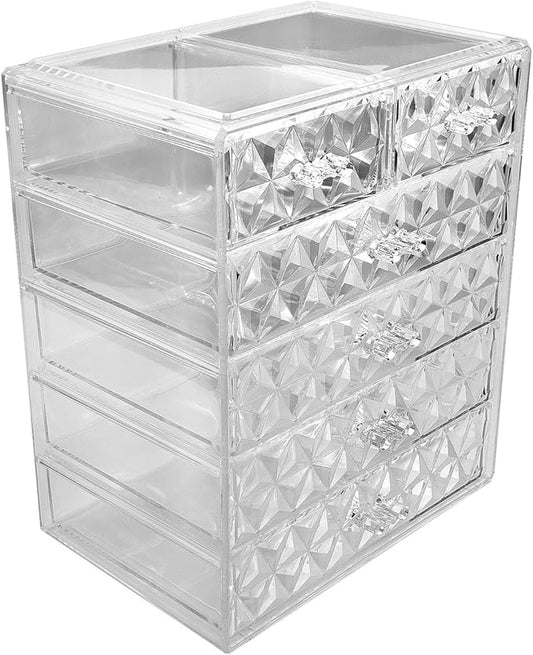 Sorbus Acrylic Makeup Organizer - Organization and Storage Case for Cosmetics Make Up & Jewelry - Big Clear Makeup Organizer for Vanity, Bathroom, College Dorm, Closet, Desk (4 Large, 2 Small Drawers)-BrightBean Baby