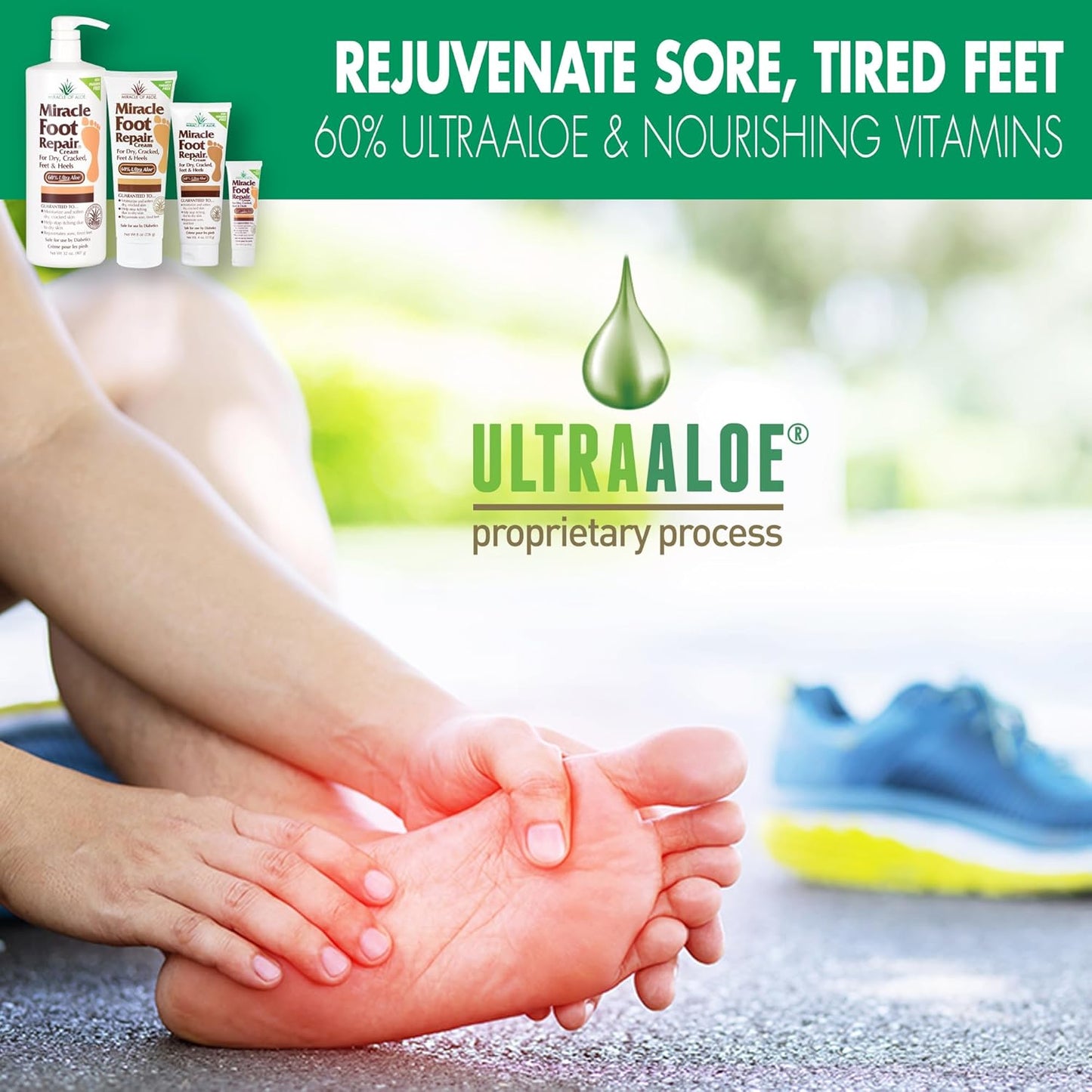 Miracle Foot Repair Cream, (1 oz / 3 Pack) Repairs Dry Cracked Heels and Feet, 60% Pure UltraAloe Moisturizes, Softens, and Repairs-BrightBean Baby