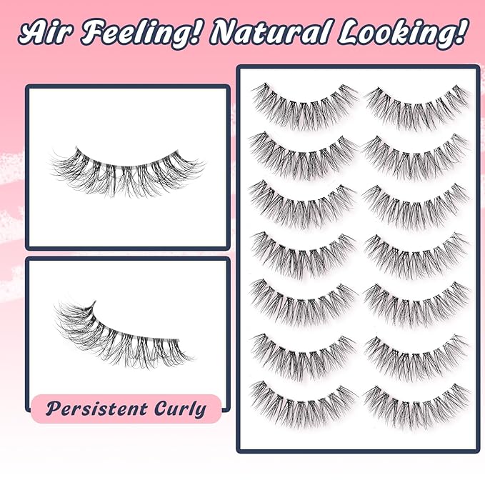 Wispy Lashes Natural Look False Eyelashes 13MM Eye Lash Pack 3D Volume Fake Eyelashes 7 Pair Siligli-BrightBean Baby