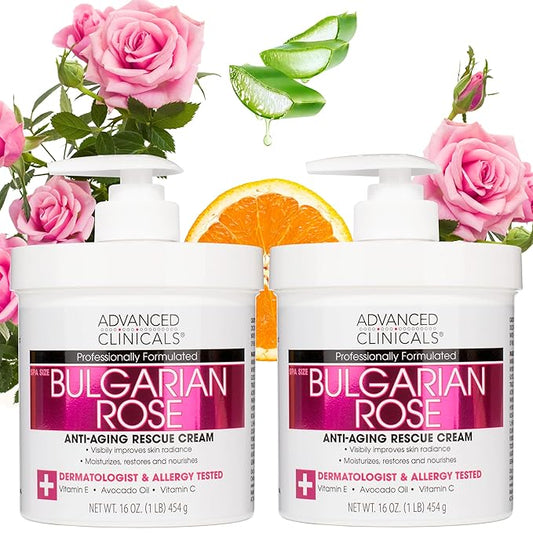 Advanced Clinicals Bulgarian Rose Lotion For Women | Rose Scented Vitamin C Body Lotion Cream | Anti Aging Vitamin E Moisturizer Body Butter Improves Look Of Sagging Dry Skin & Texture, 16 Oz, 2-Pack-BrightBean Baby