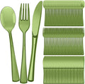 Minatee 150 Pieces Disposable Cutlery Set Plastic Silverware Heavy Duty Utensil Sets 50 Forks 50 Knives 50 Spoons for Home Office School Party Picnics Restaurant Outdoor Events(Olive Green)