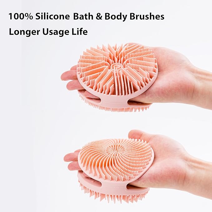 2 PC Silicone Exfoliating Body Scrubber, Silicone Body Shampoo Brush, Soft Silicone Loofah for Sensitive Skin, Shower Silicone Hair Scalp Massager, Easy to Clean, Lather Well(Pink&Black)-BrightBean Baby