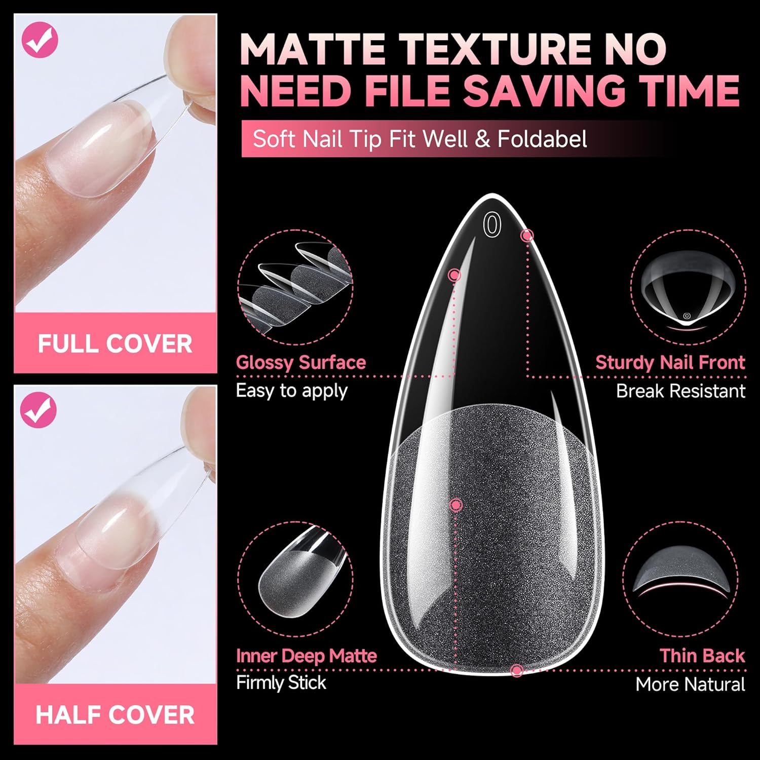 UNA GELLA Medium Stiletto Gel Nail Tips Halloween Full Cover 216Pcs Almond Shape Nails Tips Stiletto Pre etched Soft Gel Nails Tips Clear Fake False Nail Tips For Home Art Salon 12 Sizes-BrightBean Baby