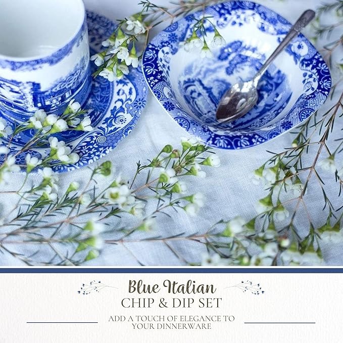 Spode Blue Italian Dip Bowl Set of 3-5-Inch Porcelain Bowls with Oriental Design, Dishwasher & Microwave Safe Tableware for Dip, Side, Appetizers, Dessert - Blue & White Dinnerware