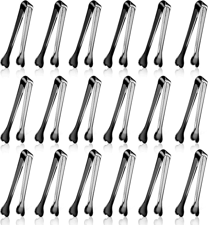 18 Pack Premium Small Serving Tongs, Mini Stainless Steel Appetizer Tongs Black 4.33Inch