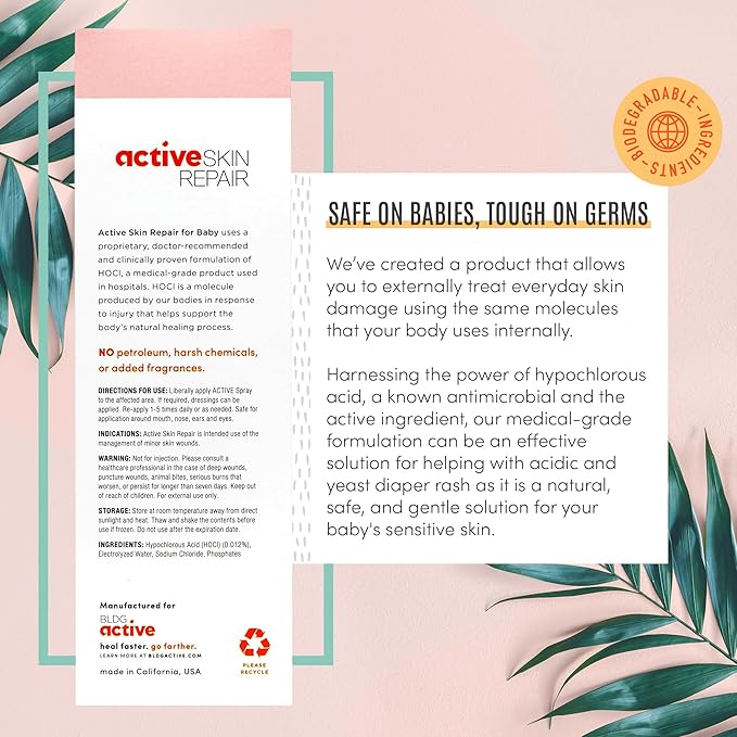 Active Skin Repair Natural, Non-Toxic, No Sting Baby Spray First Aid Safe For Use on Diaper Rash, Baby Acne, Eczema, Cuts, Wounds, Scrapes, and Other Skin Irritations (3 oz. Spray)-BrightBean Baby