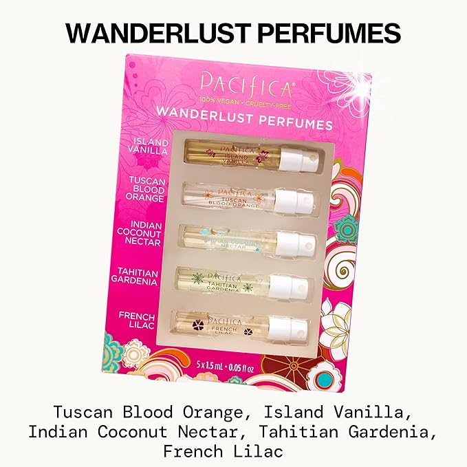 Pacifica Beauty, Wanderlust Spray Perfume Trial Set, Island Vanilla, 5 Scents, Fragrance Sampler Gift Set, Natural & Essential Oils, Clean, Vegan & Cruelty Free-BrightBean Baby