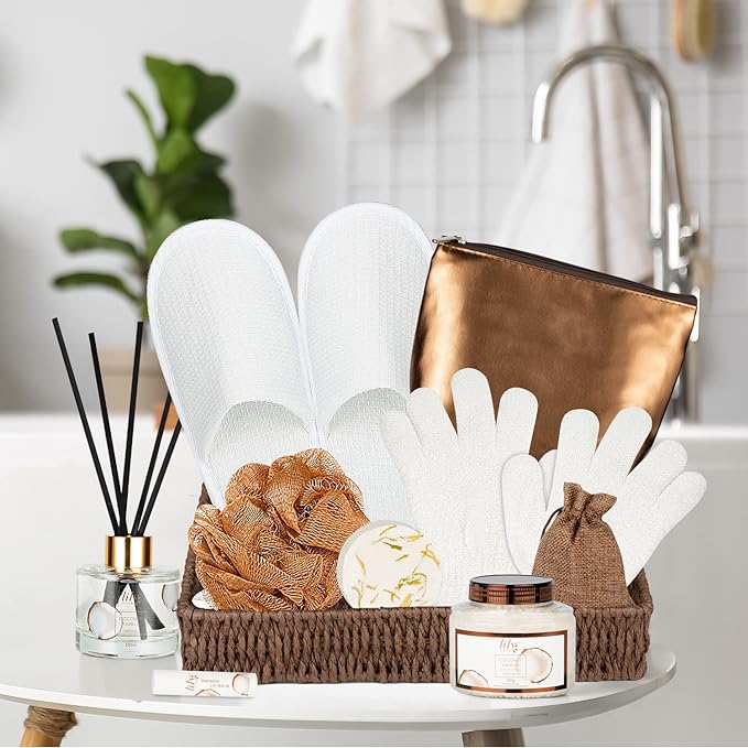 Bath and Body Gift Basket Set for Women - Coconut Vanilla Spa Gift Basket for Women 17-Piece Luxury Bath Gift Set with Shower Gel Self Care Pampering Gifts for Mothers Day, Christmas, Birthday Gifts-BrightBean Baby