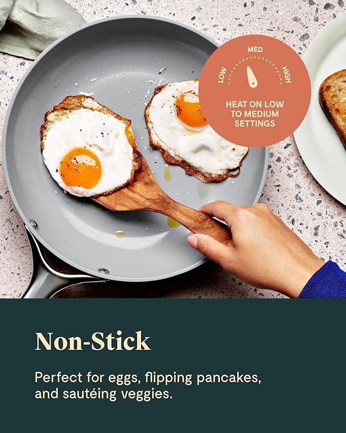 Caraway Ceramic Nonstick Fry Pan Set with Glass Lids – Includes Two 10.5” Fry Pans, One 8” Fry Pan, & Three Lids - Non Toxic, PTFE & PFOA Free - Oven Safe & Compatible with All Stovetops - Navy