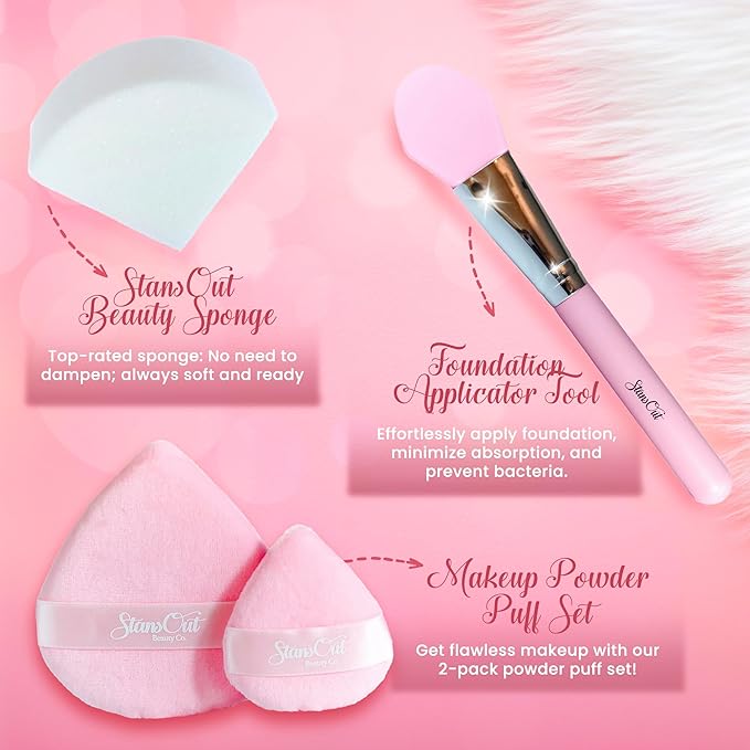 StansOut Ultimate Complexion Bundle: Liquid Foundation Brush, Makeup Brushes for Liquid, Cream, Stick Foundation - Flat, Round, Blender Brushes - 101 Contoured, 108 Straight - Long-Lasting-BrightBean Baby