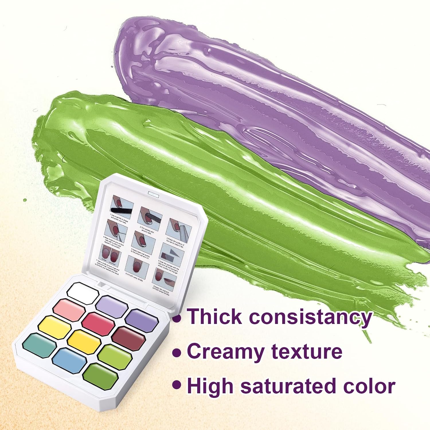 Gradient Painting Gel, 12 Bright Colors Ombre Gel Nail Polish for Pigment Pat Aura Nails, French Manicure DIY Nail Art,Long-lasting, No-wipe Soak of UV Palette Solar Flare-BrightBean Baby