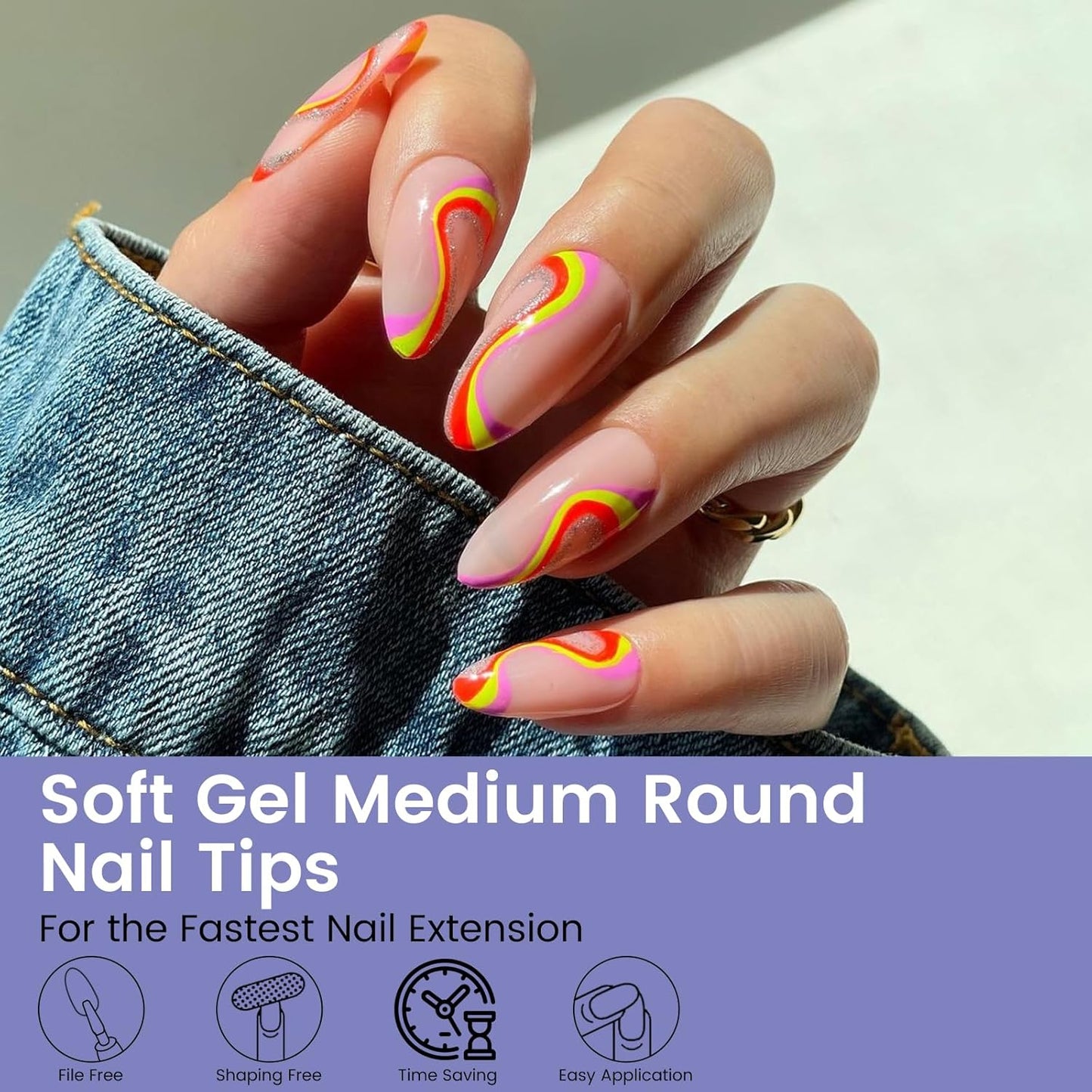 Medium Oval Round Nail Tips: 240Pcs Pre-shaped Full Cover Clear Gel Nails Tip, 12Sizes Acrylic Fake Press on Nail Tips for False Extension Manicure Salon DIY at Home-BrightBean Baby