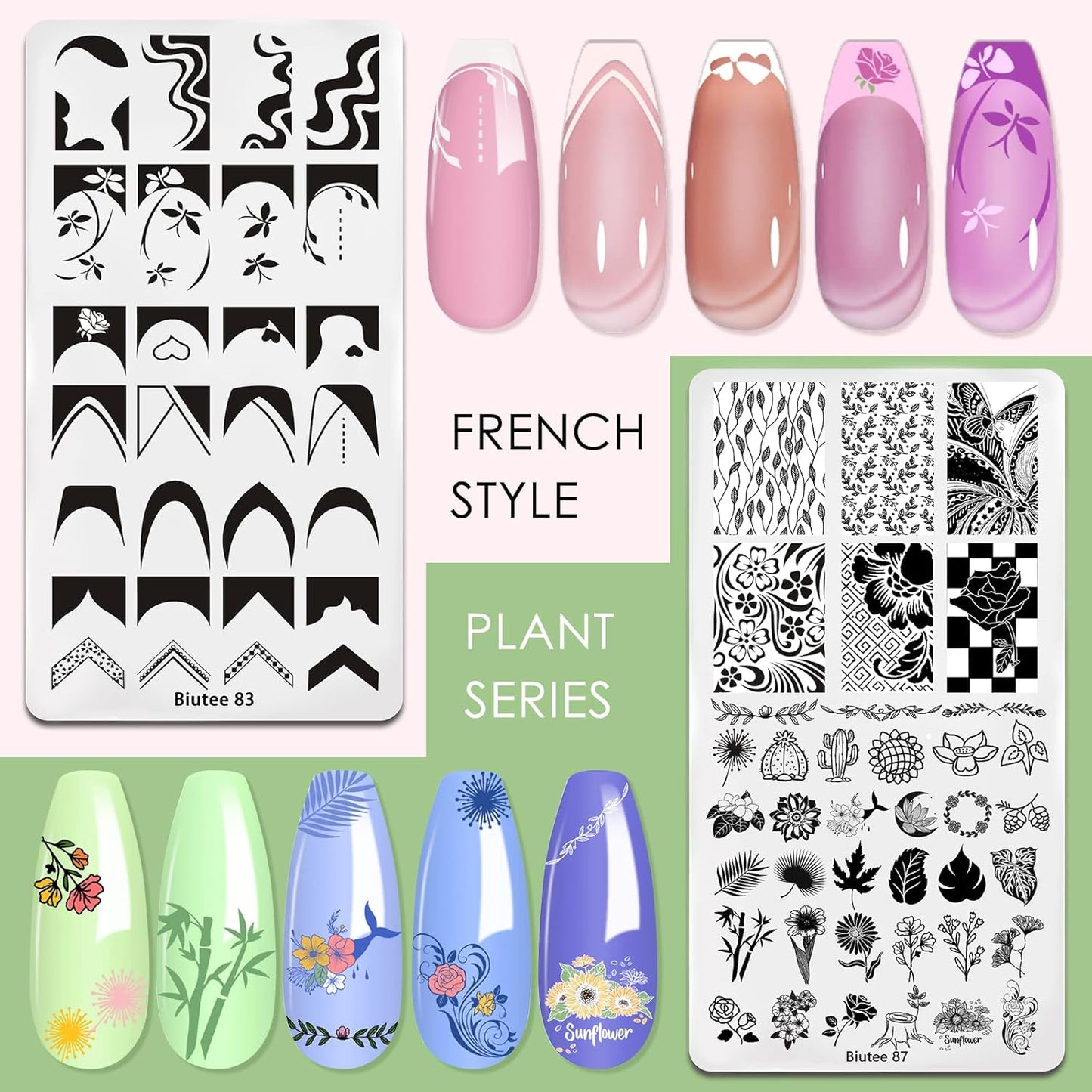 Biutee Nail Art Stamping Plates Set 10PCS French Line Stamp Templates, Nail Stamping Kit with Silicone Nail Stamper for DIY Print Manicure Salon Design Gift In Home-BrightBean Baby